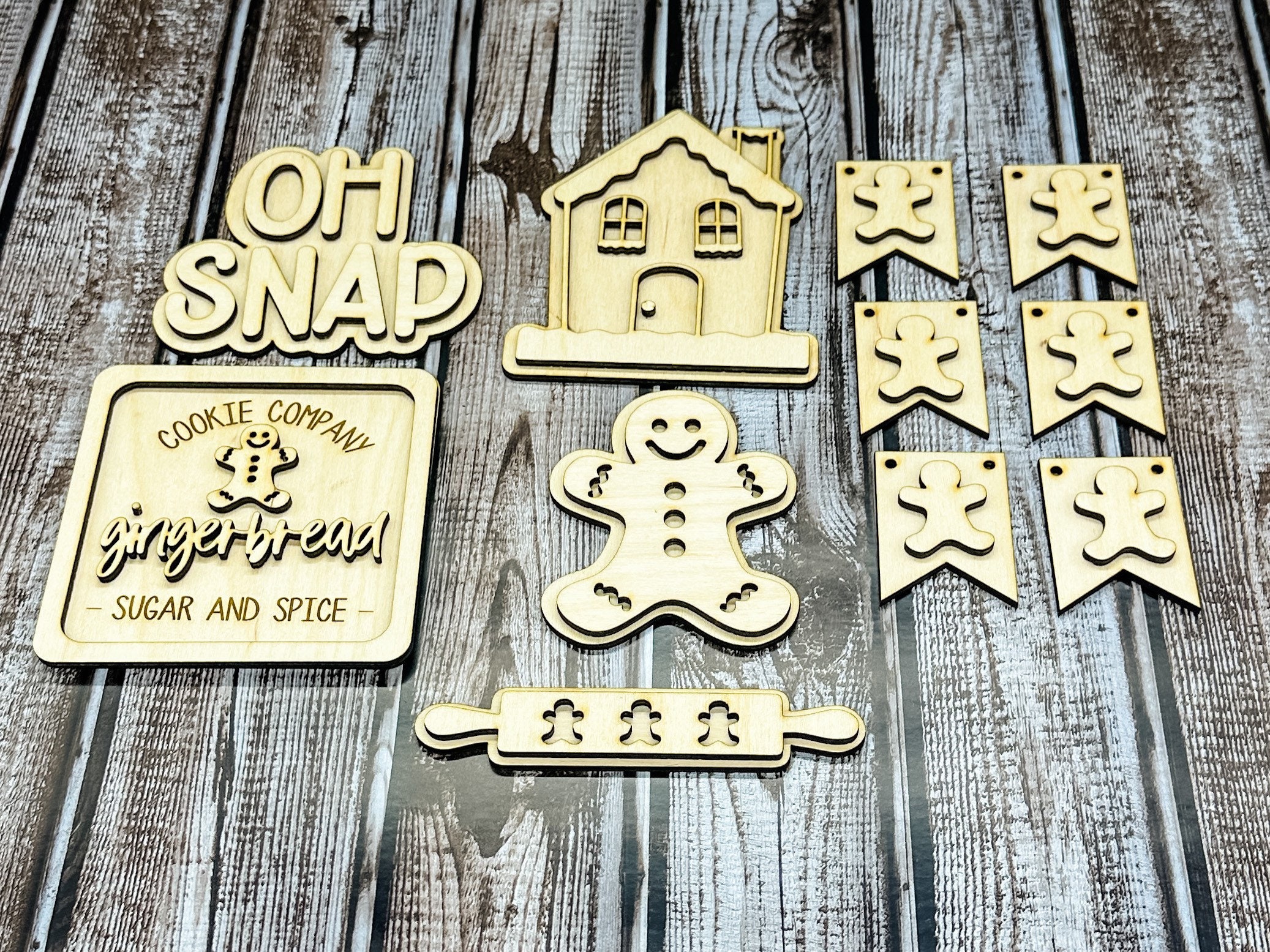 DIY Gingerbread Kit | Tiered Tray Stand | Decorate Your Own | Blank Wood Cut Out