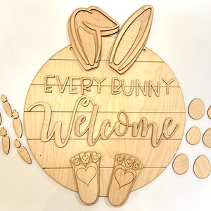 Every Bunny Welcome | Easter | Easter Bunny | Easter Eggs | Farmhouse Shiplap | Door Hanger DIY Kit | Unfinished | Paint Your Own
