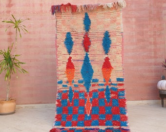 50% OFF CLOSING SALE  colorful vintage Moroccan rug 3.1x6.5 Gorgeous Unique  Boujaad rug, Blue Pink checkered rug