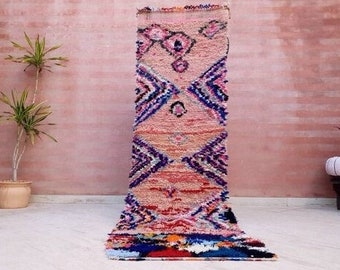 50% OFF CLOSING SALE Vintage Moroccan Rug 2.5x8 Gorgeous Pink Colorful Boujaad runner Rug | Pink Hallway Rug | Abstract Berber Entryway rug