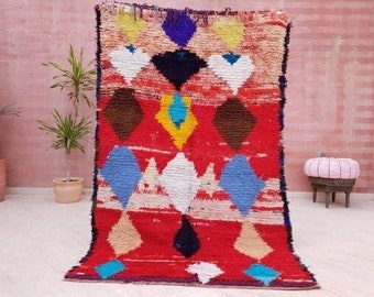 Vintage Moroccan Rug 4.6x7.5 Gorgeous Colorful Vintage Moroccan Rug, Abstract boujaad rug, Authentic berber rug, artistic rug.