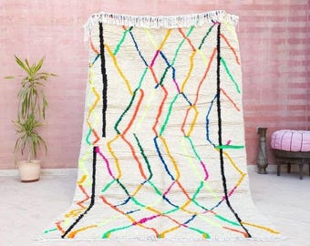 50% OFF CLOSING SALE Beautiful Handwoven Berber Azilal Rug 5x8, Bright colorful Moroccan Wool Rug