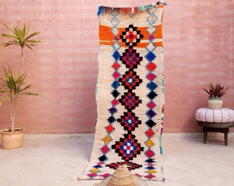 50% OFF CLOSING SALE Vintage Moroccan rug | 2.6x7.9 Incredible Offwhite Orange Runner rug | Boujaad hallway rug boujad rug colorful rug