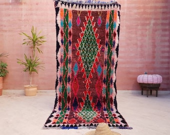 Vintage Moroccan Rug 3.5x8 Amazing Unique  Colorful Pretty vintage Moroccan Rug, boujaad berber rug, artistic rug bedroom rug