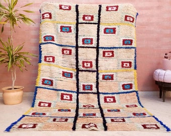 Vintage Moroccan Rug | 5.2x8.2 Stunning Boujaad rug Unique blush rug pastels  rug boujaad living room berber rug