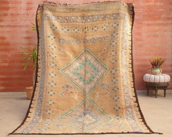 50% OFF CLOSING SALE Vintage Moroccan Rug 5.4x7 Marvelous large cream rug Latté Boujaad Teal Beige rug, pastels morocan rug, squarish carpet