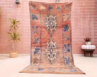 50% OFF CLOSING SALE Vintage Moroccan Rug 3.8x7.7 Gorgeous Boujaad rug "Mystic Butterfly" Blush Peach boujad rug  blush pastels
