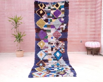 50% OFF CLOSING SALE Vintage Morocan rug 3.3x8.5 Stunning Artistic runner rug "Starry Night" living room rug, blue hallway rug bedroom rug
