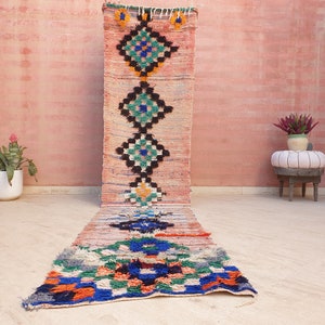 50% OFF CLOSING SALE Gorgeous Moroccan Rug 2.8x12 Runner Rug, Vintage Boujaad rug, Artistic colorful pink rug, Authentic pink Boujaad rug