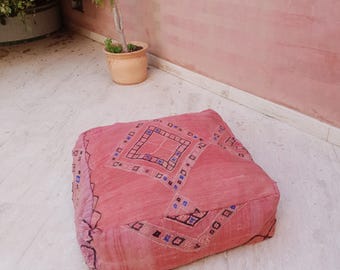 Capa para pufe estilo tapete marroquino vintage | Almofada de chão berbere rosa | Otomano marroquino feito à mão | Pufe tribal de lã | Pufe estilo tapete marroquino