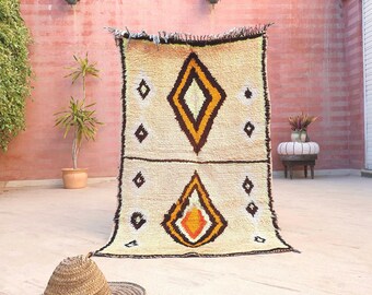 50% OFF CLOSING SALE Vintage Moroccan Rug, Gelato Pastel Boujaad Accent Rug 3x4.7  Small Moroccan Rug, Peach and faded Neon Yellow m Rug