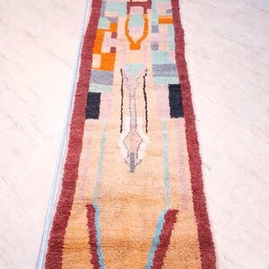 50% OFF CLOSING SALE Vintage Moroccan rug 3x10.2 Runner rug, 80s vibe lovely hallway rug, boujaad rug, colorful terracota abstract rug image 8