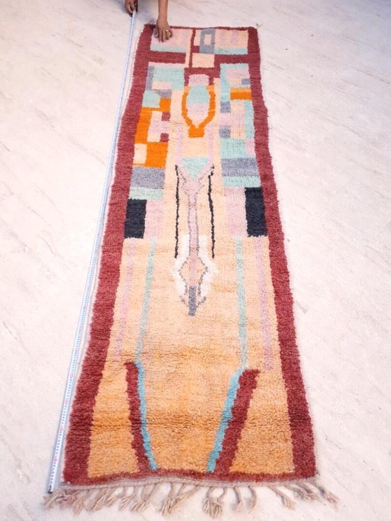 50% OFF CLOSING SALE Vintage Moroccan rug 3x10.2 Runner rug, 80s vibe lovely hallway rug, boujaad rug, colorful terracota abstract rug image 8