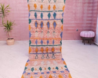 50% OFF CLOSING SALE Vintage Moroccan rug 3.2x10.8 gorgeous Peach Papaya runner rug, Boujaad rug, Blush colorful rug, long peach hallway rug