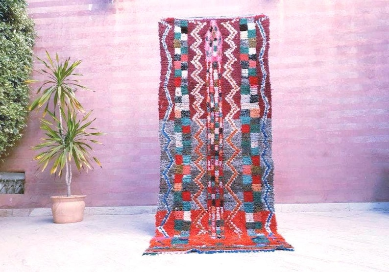 50% OFF CLOSING SALE Vintage Orange Red Moroccan Rug, Unique Berber Azilal Rug (2.9x7.1 ft) image 1