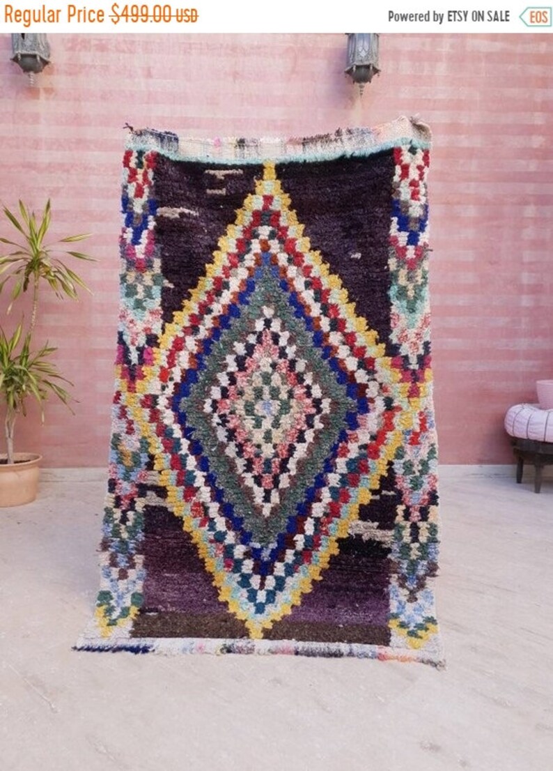 Vintage Moroccan Rug 3.7x6.1 Boucherouite rug Unique Stunning Berber rug bedroom rug, Colorful living room rug boho rug image 8