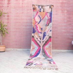 50% DE DESCUENTO EN LIQUIDACIÓN Alfombra marroquí vintage 2.2x9.2 Hermosa alfombra colorida para pasillo, alfombra boujaad, alfombra boujaad abstracta, alfombra bereber de pasillo