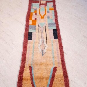 50% OFF CLOSING SALE Vintage Moroccan rug 3x10.2 Runner rug, 80s vibe lovely hallway rug, boujaad rug, colorful terracota abstract rug image 3