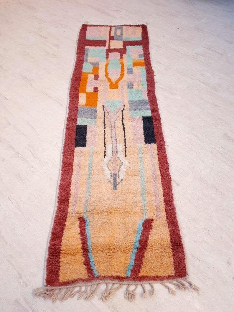 50% OFF CLOSING SALE Vintage Moroccan rug 3x10.2 Runner rug, 80s vibe lovely hallway rug, boujaad rug, colorful terracota abstract rug image 3