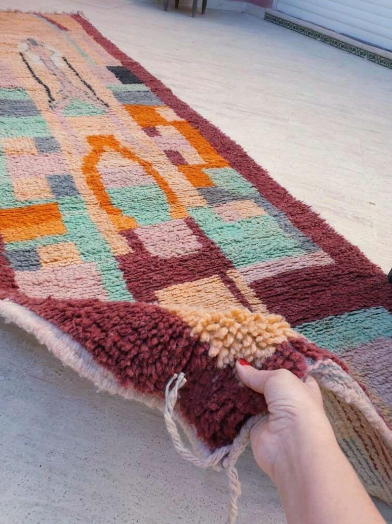 50% OFF CLOSING SALE Vintage Moroccan rug 3x10.2 Runner rug, 80s vibe lovely hallway rug, boujaad rug, colorful terracota abstract rug image 2