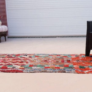50% OFF CLOSING SALE Vintage Orange Red Moroccan Rug, Unique Berber Azilal Rug (2.9x7.1 ft) image 3