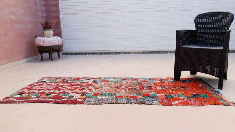 50% OFF CLOSING SALE Vintage Orange Red Moroccan Rug, Unique Berber Azilal Rug (2.9x7.1 ft) image 3