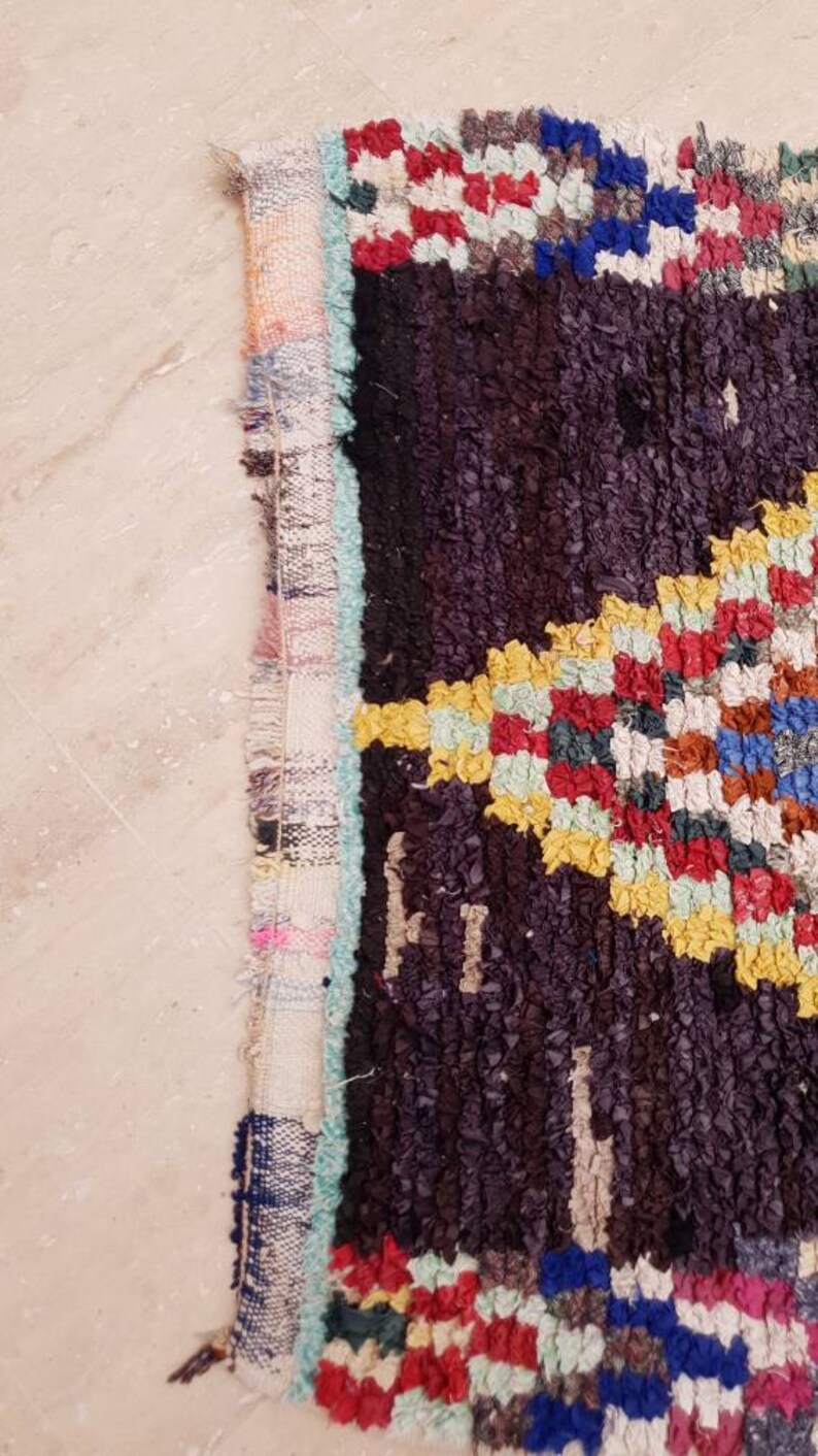 Vintage Moroccan Rug 3.7x6.1 Boucherouite rug Unique Stunning Berber rug bedroom rug, Colorful living room rug boho rug image 9