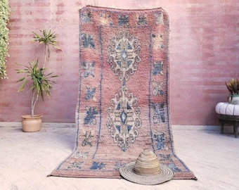 50% OFF CLOSING SALE Vintage Moroccan Rug 3.8x7.7 Gorgeous Boujaad rug "Mystic Butterfly" Blush Peach boujad rug  blush pastels