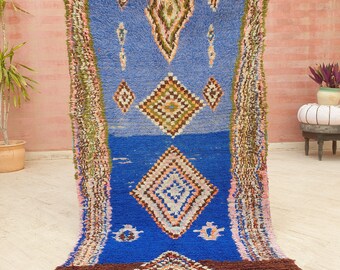 Vintage Moroccan Rug 3.2x5.7 Majorelle Blue Rug,  Berber Azilal Rug, Bedroom rug, living room rug, bedside rug, boho rug tribal rug