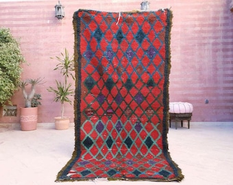 50% OFF CLOSING SALE Vintage Moroccan Rug 3.5x7.3 Bold Red rug  bedroom rug, living room rug Red accent rug morocco rug