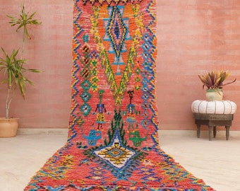 50% OFF CLOSING SALE Vintage Moroccan Rug 3.3x11 Incredible Colorful runner Rug, Berber Boujad Runner rug, Coral Peach Carpet