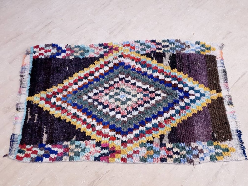 Vintage Moroccan Rug 3.7x6.1 Boucherouite rug Unique Stunning Berber rug bedroom rug, Colorful living room rug boho rug image 3