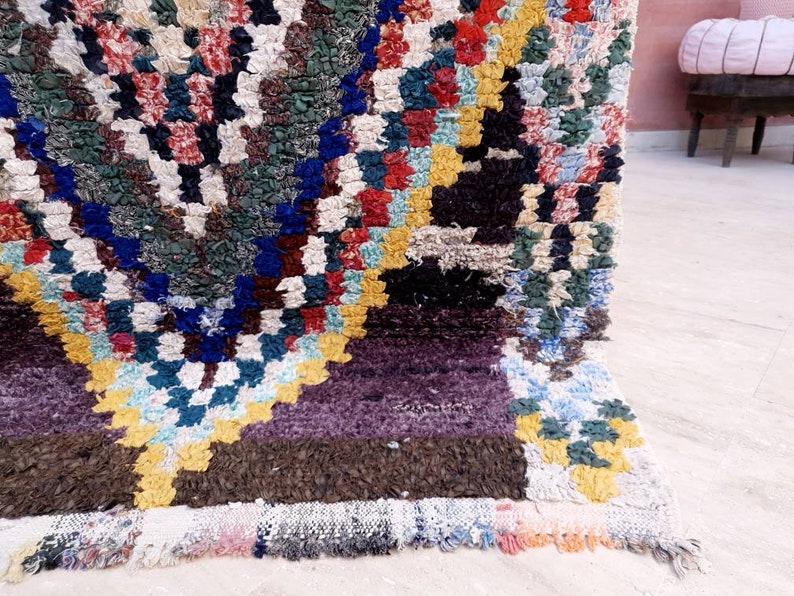 Vintage Moroccan Rug 3.7x6.1 Boucherouite rug Unique Stunning Berber rug bedroom rug, Colorful living room rug boho rug image 2