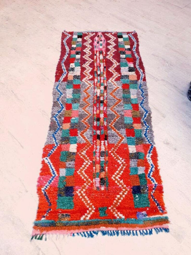 50% OFF CLOSING SALE Vintage Orange Red Moroccan Rug, Unique Berber Azilal Rug (2.9x7.1 ft) image 5