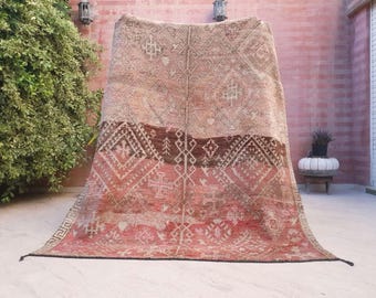 Majestic Vintage Moroccan rug 6.2x7  boujaad rug terracota pink carpet, Beige bohemian warm coral peach tribal berber rug