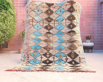 50% OFF CLOSING SALE Vintage Moroccan Rug 5.6x7.5 Stunning Blush Peach Blue Boujaad rug Geometric boujad rug, Moroccan rug | Pastels carpet