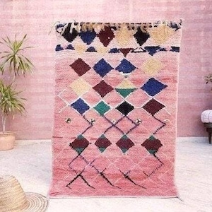 Vintage Moroccan rug  3x4.6 Super Cute Blush Boujaad rug, Blush Pink rug, berber rug, colorful rug beni ourain rug