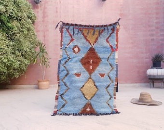 50% OFF CLOSING SALE Vintage Berber Moroccan Rug, Geometric Blue Accent Rug (2.3x3.3 ft)