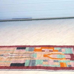 50% OFF CLOSING SALE Vintage Moroccan rug 3x10.2 Runner rug, 80s vibe lovely hallway rug, boujaad rug, colorful terracota abstract rug image 9