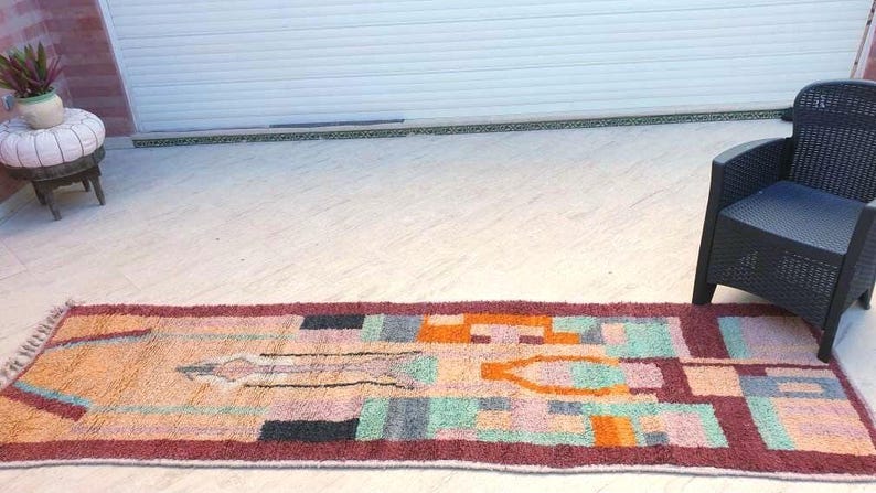 50% OFF CLOSING SALE Vintage Moroccan rug 3x10.2 Runner rug, 80s vibe lovely hallway rug, boujaad rug, colorful terracota abstract rug image 9