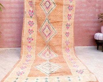 50% OFF CLOSING SALE Stunning Vintage Moroccan Rug Boujaad rug 4.4x10.2 Blush Peach living room rug, large boujad rug