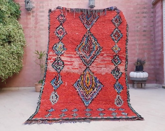 50% DE DESCUENTO EN LIQUIDACIÓN POR CIERRE Alfombra vintage marroquí Boucherouite roja, 5x7.7 Alfombra bereber