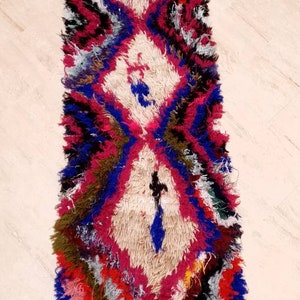 Vintage Moroccan Rug 2.3x6.9 Unique Colorful Pretty vintage Rug, Abstract boujaad berber rug artistic rug bedroom rug Azilal Rug image 9