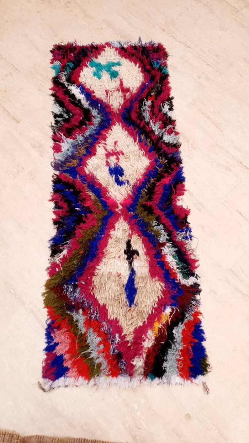 Vintage Moroccan Rug 2.3x6.9 Unique Colorful Pretty vintage Rug, Abstract boujaad berber rug artistic rug bedroom rug Azilal Rug image 9