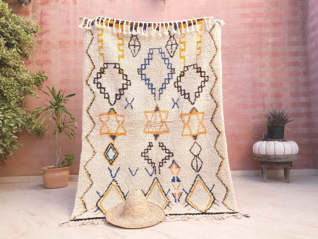 Judaica Rug Stunning Moroccan Jewish Rug 4.3x6.3 Handwoven Berber Jewish Star Rug ...