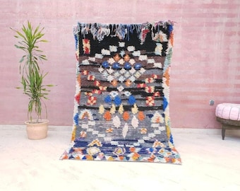 50% DE DESCUENTO EN LIQUIDACIÓN POR CIERRE Alfombra bereber Boujaad vintage, alfombra marroquí artística, 1,16 x 2,32 m