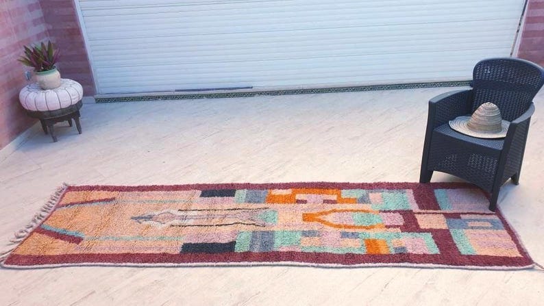 50% OFF CLOSING SALE Vintage Moroccan rug 3x10.2 Runner rug, 80s vibe lovely hallway rug, boujaad rug, colorful terracota abstract rug image 4