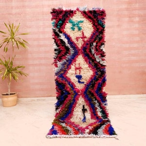 Vintage Moroccan Rug 2.3x6.9 Unique Colorful Pretty vintage Rug, Abstract boujaad berber rug artistic rug bedroom rug Azilal Rug image 1