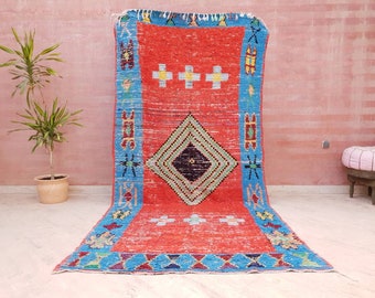 Vintage Moroccan Rug, 5x10 Stunning boucherouite Boujaad  Rug | Colorful Hallway Rug | Berber Runner rug | bedroom rug | living room rug