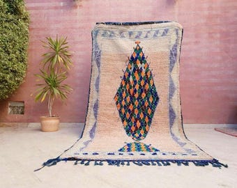 50% OFF CLOSING SALE Vintage Moroccan Rug 4.8x9.6 Gorgeous blush Pastels Boujaad rug large boujad rug, Peach wool carpet